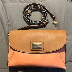 Simply Noelle Tan and Pink Crossbody Bag with Metallic Hardware